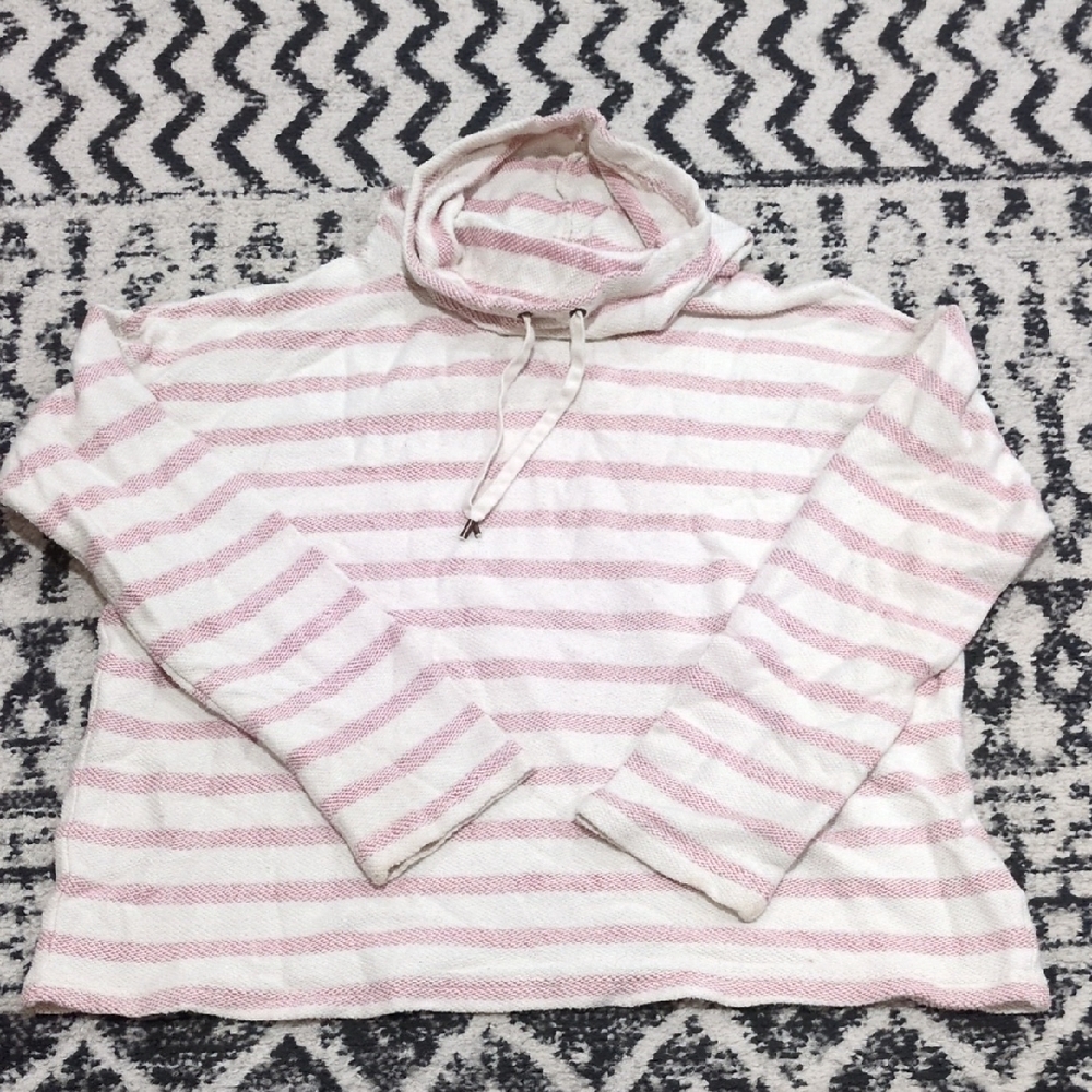 Chaps Pink and White Striped Cowl Neck Sweater
